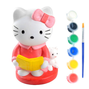 彩绘石膏搪胶娃娃存钱罐儿童diy手工白胚涂鸦绘画上色益智玩具 玫红色