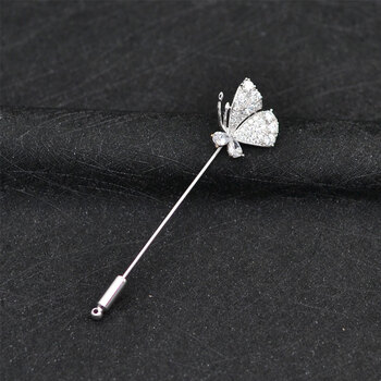 宝诗顿时尚简约一字针胸针个性水晶蝴蝶插针别针女西装领针胸花配饰