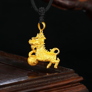 晚仪999足金麒麟黄金吊坠男本命年编织项链转运珠金麒麟麒麟戏珠约337