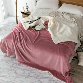 毯子冬季保暖羊羔绒法兰绒双人单人午睡小毛毯被子 豆沙白 100x160cm