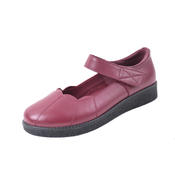 双凤春季新款女鞋软底牛皮女单鞋圆头浅口女鞋广场舞鞋妈妈鞋 酒红色