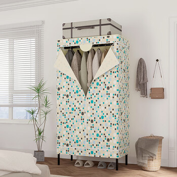 川井简易布衣柜出租房全钢架拉链衣柜卧室布艺全封闭防尘衣橱015MH