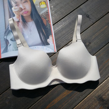 上托无钢圈文胸大码一片式内衣女士透气大胸显小胸罩薄款 牛奶白 80a