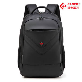 SABER商务休闲双肩包出差旅行防盗背包 黑色