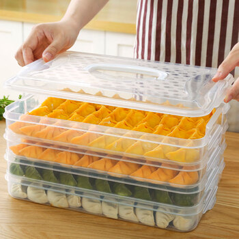 迎涛饺子盒长方形速冻家用分格冰箱冷冻带盖保鲜冻饺子收纳盒透明四层