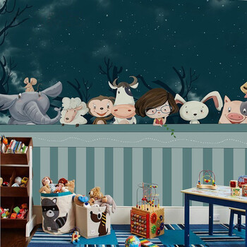 儿童房墙纸男孩卧室卡通动漫壁纸女孩背景墙纸幼儿园环保壁画 法国