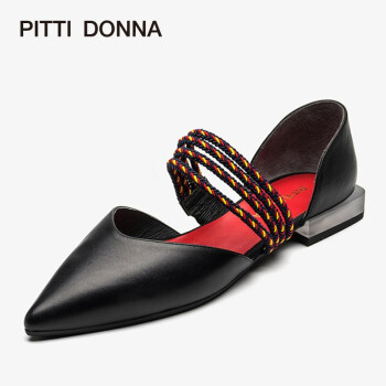 PITTI DONNA 女鞋尖头浅口低跟粗跟侧空时尚凉鞋PD AM19619 黑色 BKL 37