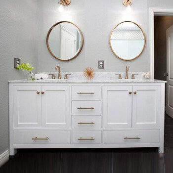 间大户型卫浴套装圆镜子落地柜北欧简约实木洗脸柜洗手盘组合柜可定制