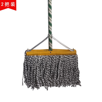 絮实 38cm木杆铁支花棉线排拖 木柄棉拖把平板吸水地拖平板宽头懒人拖布地板墩布2把装