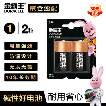 金霸王(Duracell)1号电池2粒装大号电池一号碱性适用于煤气燃气灶/热水器/收音机/电子琴等 LR20