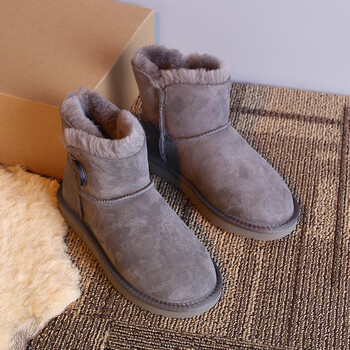 『京东直营』冬季毛一体雪地靴女新款一脚蹬保暖防水棉鞋一粒扣短筒