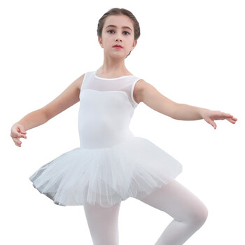柏屋 新款儿童芭蕾舞蹈包袖带裙连体蓬蓬裙 女孩形体练功服 白色 120