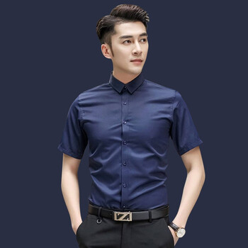 正装商务男士衬衣纯色工装韩版修身休闲男装上衣薄款夏季新品工作服绣