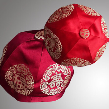 中老年男女士唐装帽子 老年人生日过寿寿星帽子棉帽地主六角帽m2 枣