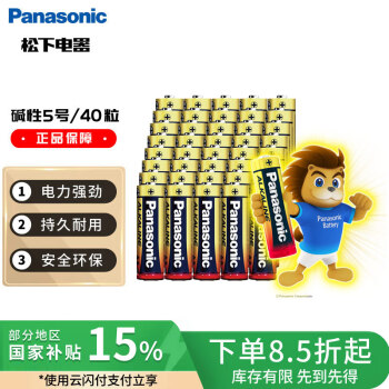 松下（Panasonic）5号五号AA碱性干电池40节盒装适用于遥控器玩具话筒鼠标键盘LR6BCH/2S 