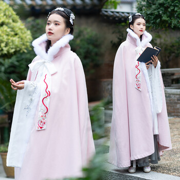汉服披风斗篷披肩披风女秋冬 斗篷式古风加厚加绒保暖中长款秋冬汉服