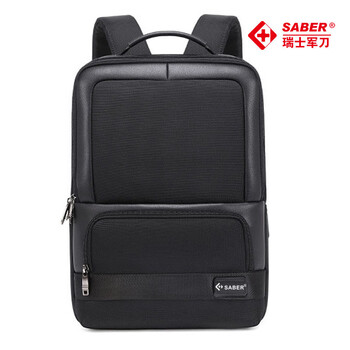 SABER瑞士军刀背包SA2521男士商务双肩包多功能USB背包防水电脑背包 黑色 10英寸