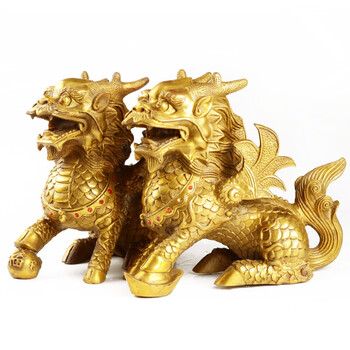 风水阁 铜麒麟摆件镇宅化煞一对纯铜礼品家居风水装饰
