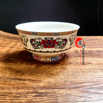 柏蝶莱蒙古元素餐具民族瓷碗蒙古族奶茶碗蒙语五畜八宝高脚碗蒙元素蒙