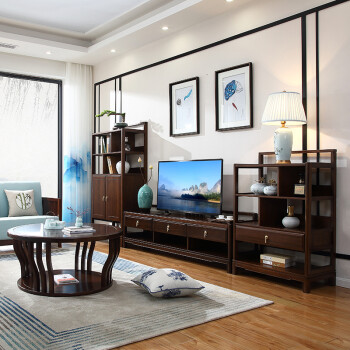新中式全实木电视柜茶几组合禅意客厅电视墙金丝檀木现代中式具 1