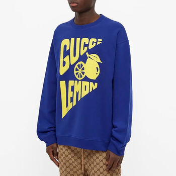 gucci/古驰男款男士蓝色棉质印花休闲长袖卫衣 681217 蓝色 m