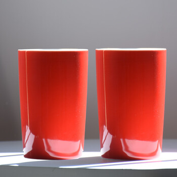 情侣洗漱牙杯陶瓷 漱口杯 牙刷杯 刷牙缸一对 大红色结婚礼盒装 大红