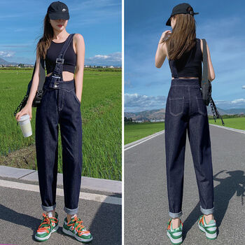 衡曾背带牛仔吊裆裤女显瘦小个子女生单肩背带裤女夏季薄款牛仔宽松20