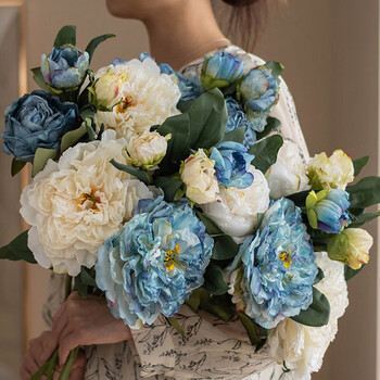 驻掌柜牡丹花仿真 法式焦边牡丹客厅餐桌装饰花卉假花摆设插花 红色