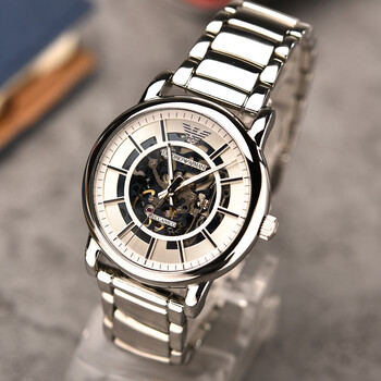 armani阿玛尼手表男缕空机械表时尚皮带商务腕表1983 60008 ar60006