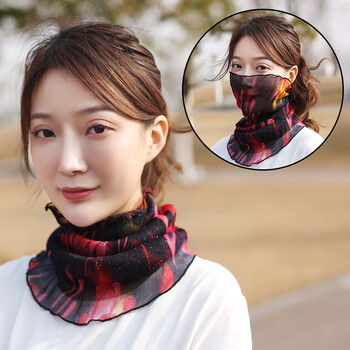 防晒围脖女薄夏季新款骑车冰丝小丝巾拼接套头假领子护颈围巾 a火烈鸟