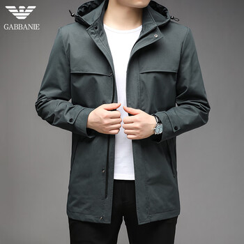 阿玛尼(armani collezioni)连帽夹克男中长款外套上衣春秋季商务休闲