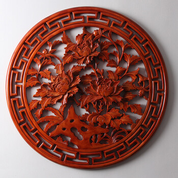 东阳木雕挂件实木质雕刻工艺品中式客厅背景壁饰镂空装饰画牡丹花