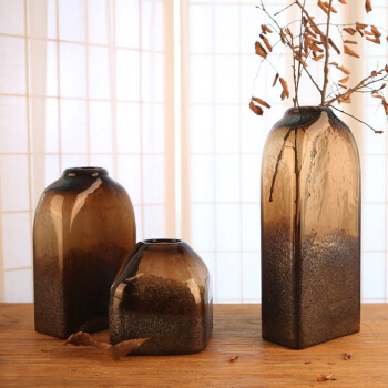 集思美现代中式咖色玻璃花瓶摆件客厅水培插花瓶艺术软装饰品摆设 咖啡色 三个一套价
