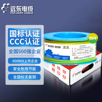 远东电缆 BV4平方国标家装铜芯单芯单股硬线 100米 双色地线