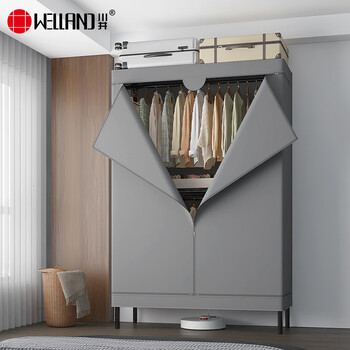 川井简易衣柜卧室布衣柜全钢架结构出租房宿舍牛津布全封闭衣服收纳柜