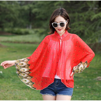 夏季防晒披肩斗篷骑车雪纺衫电动开车防晒衣披风防紫外线纱巾丝巾