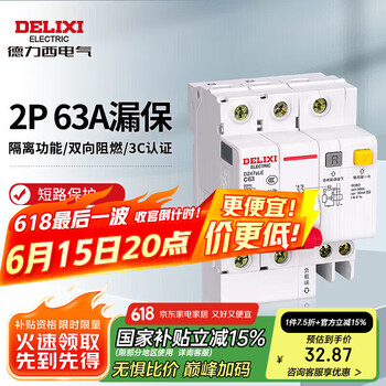 德力西电气空开断路器空气开关漏电保护开关DZ47sLE 2P 63A