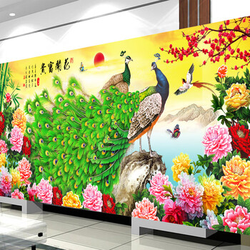 5d钻石画2019新款点贴钻十字绣客厅满钻花开富贵孔雀钻石绣砖石画 120