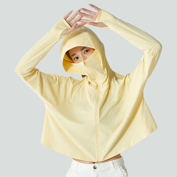 蕉下披肩防晒衣女防l紫外线冰丝透气弹力防晒衫短款焦下防晒服 奶油黄
