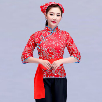 菲奢兰阿庆嫂服装碎花采茶女村姑衣服民族舞蹈乡村风古装农村戏服