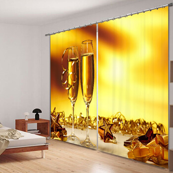 圣诞酒杯照片打印创意3d节日喜庆窗帘立体创意窗帘成品遮光窗帘高遮光