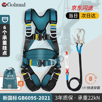 哥尔姆 五点全身式安全带 国标高空作业 工地施工电工防坠落安全绳套装 GD3699 双大钩缓冲包1.8米