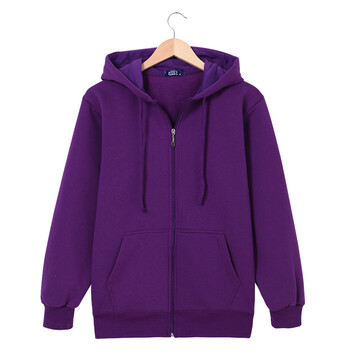 秋冬季开衫卫衣男 男士大码长袖加绒运动拉链连帽潮流帽衫外套 深紫色