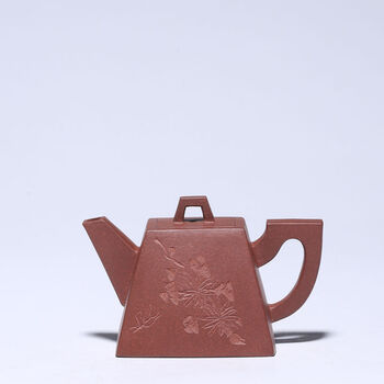 紫沙小茶壶名家全手工茶壶 原矿清水泥四方金钟小品紫砂壶刻绘款精品