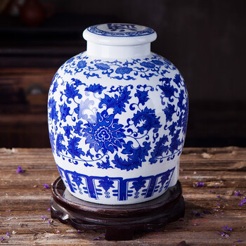 景德镇陶瓷器酒具酒瓶酒缸酒坛储酒罐带密封盖可带水龙头 缠枝连30斤