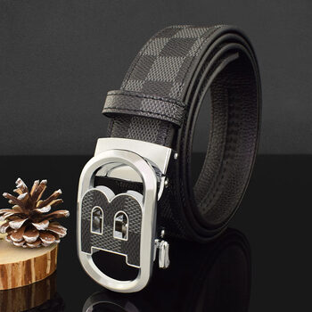 高尔夫皮带男士自动扣b字母腰带男韩版潮流时尚年轻人裤腰带 灰色银扣