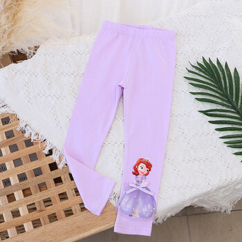 女童冰雪奇缘棉长裤子春秋薄款夏儿童装卡通洋气公主外穿打底裤 紫色
