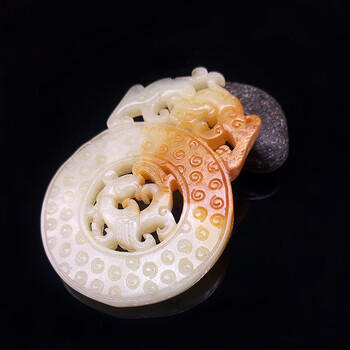 古玩老玉牌岫岩玉仿古玉坠收藏古玩杂项高古玉老玉做旧双龙祝寿镂空牌