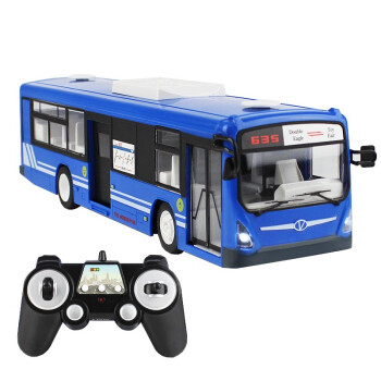 DOUBLE E双鹰遥控车 可充电动公共汽车巴士 城市公交车模型儿童玩具礼物 蓝色（两份电池）