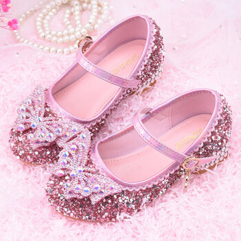 女童皮鞋高跟小女孩钢琴演出水晶鞋模特走秀礼服鞋儿童公主鞋 粉色 29